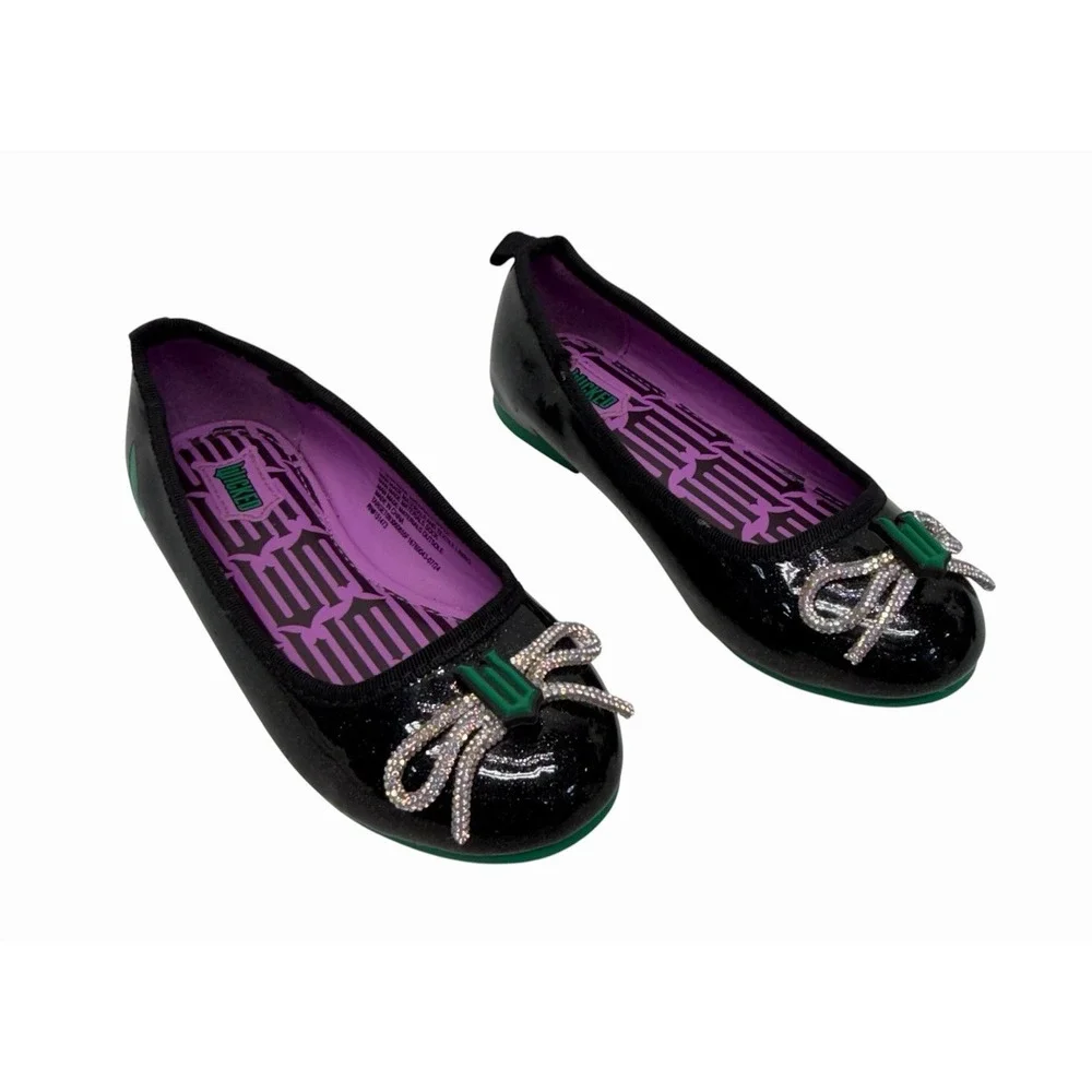 Wicked Flat Shoes Kids Size 11 Monkey Logo Rhinestone Bow Black Purple Green